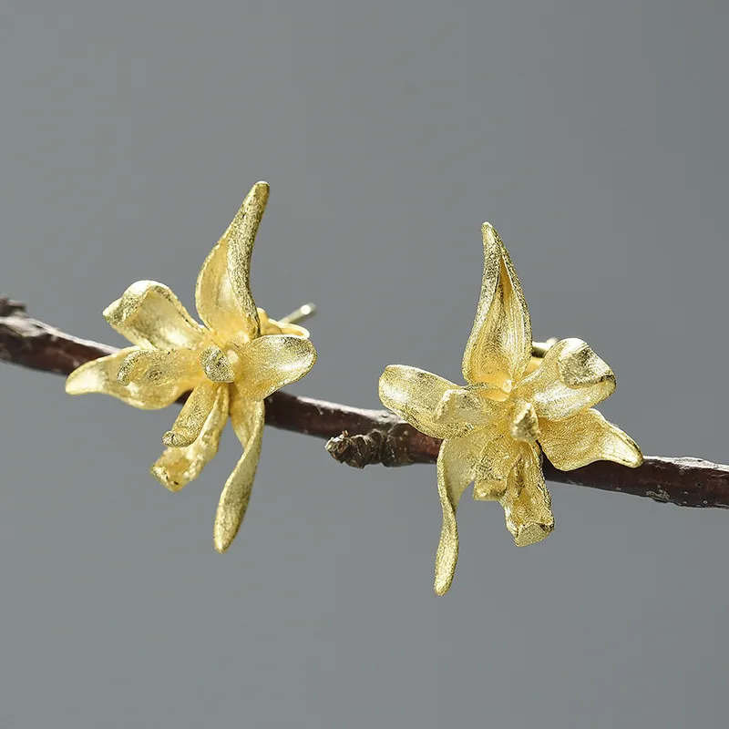 Sterling silver Orchid Flower Stud Earrings - Image 3