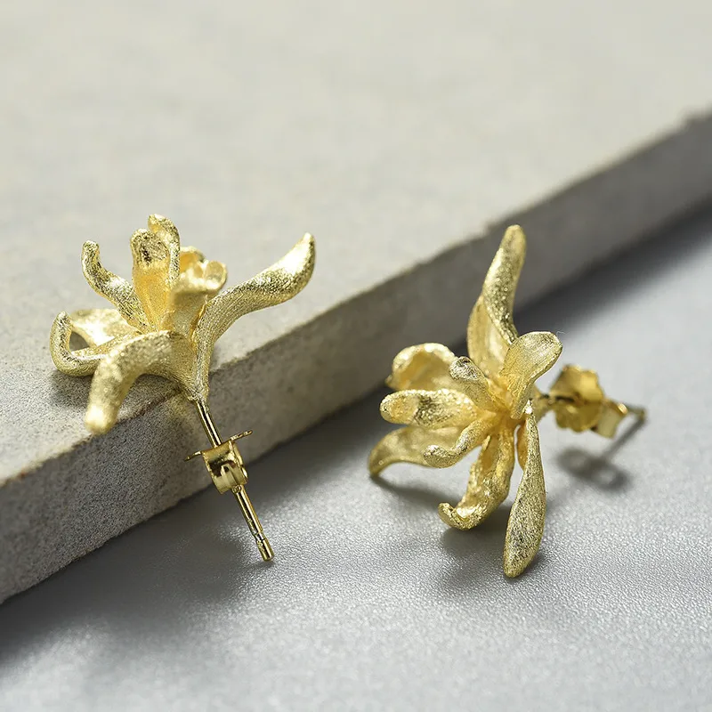 Sterling silver Orchid Flower Stud Earrings - Image 2