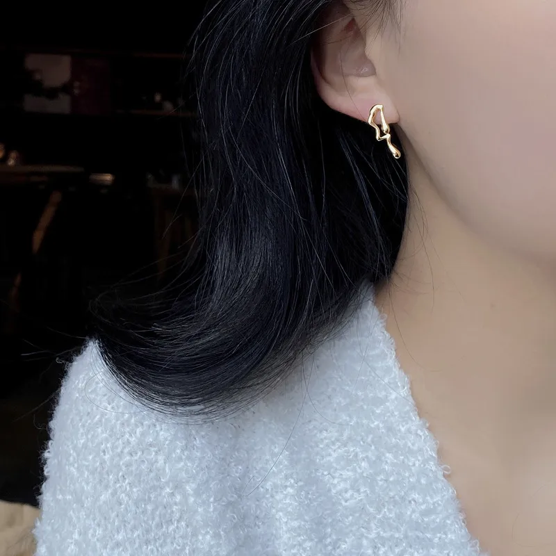 Sterling Silver Abstract Fluid Gold Drop Earrings - Image 4