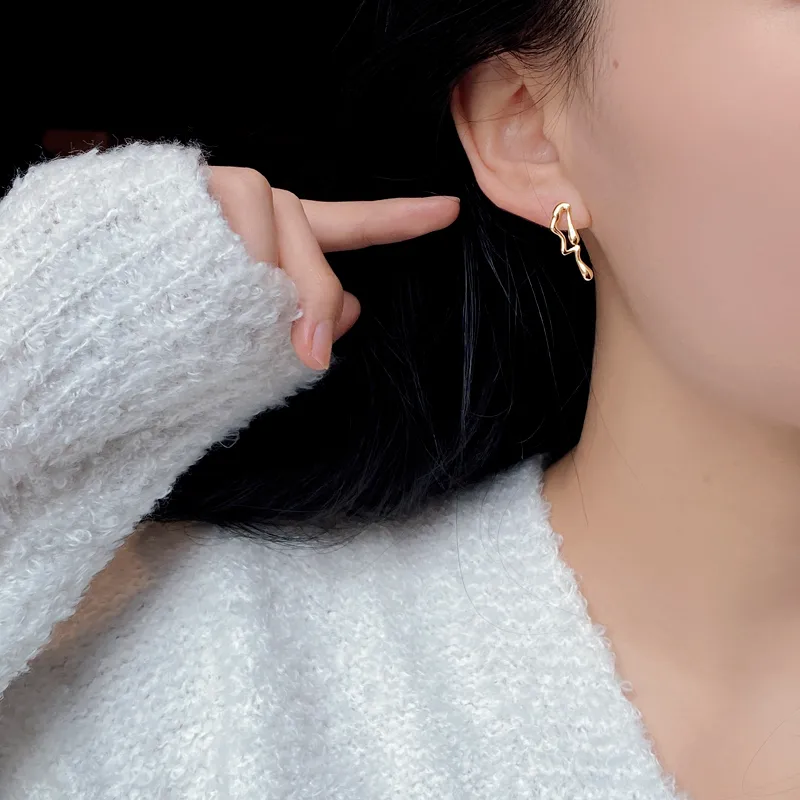Sterling Silver Abstract Fluid Gold Drop Earrings - Image 3
