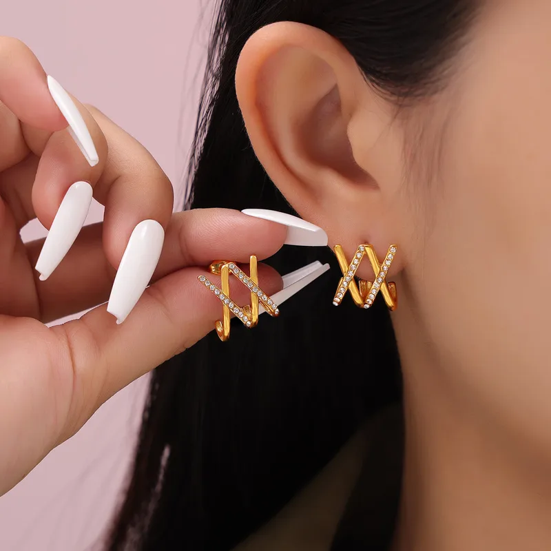 Crisscross Rhinestone Cuff Earrings - Image 4