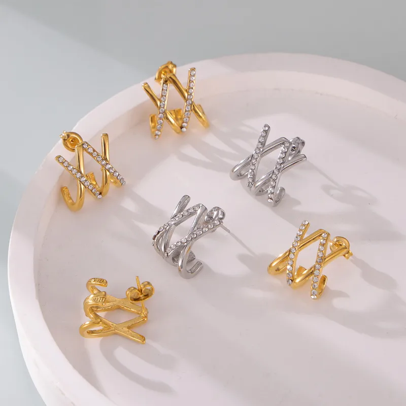 Crisscross Rhinestone Cuff Earrings - Image 3