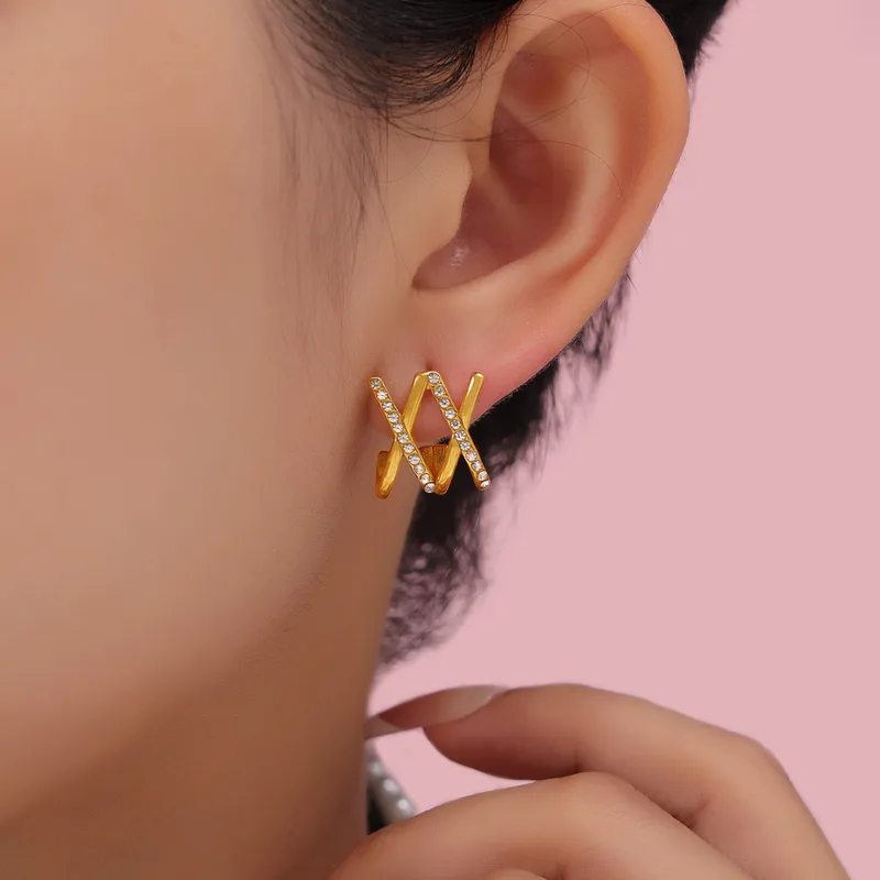 Crisscross Rhinestone Cuff Earrings - Image 2