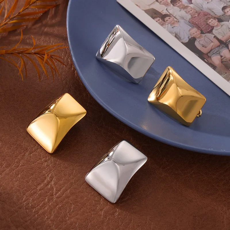 Modern Geometric Chunky Stud Earrings - Image 2