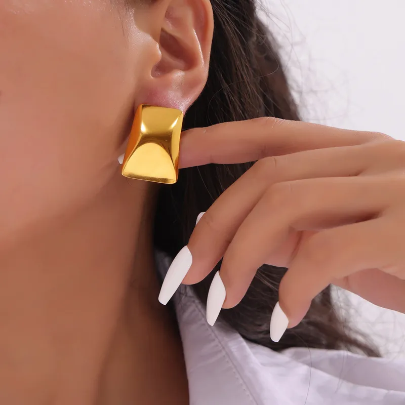 Modern Geometric Chunky Stud Earrings - Image 3