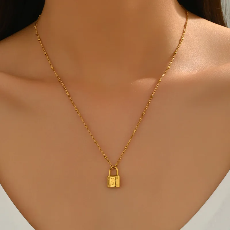 Golden Padlock Pendant Necklace - Image 5