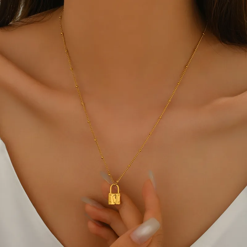 Golden Padlock Pendant Necklace - Image 4