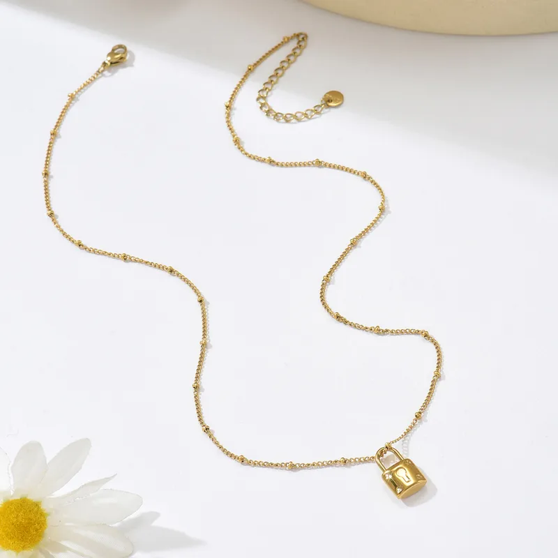 Golden Padlock Pendant Necklace - Image 3
