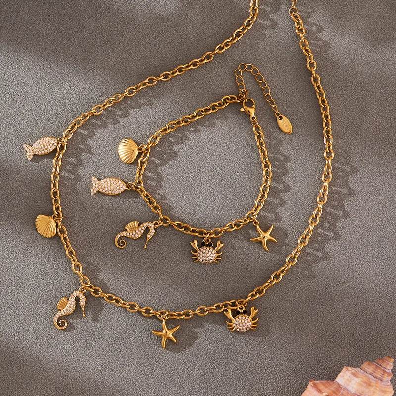 Ocean Charm Layered Necklace & Bracelet Set