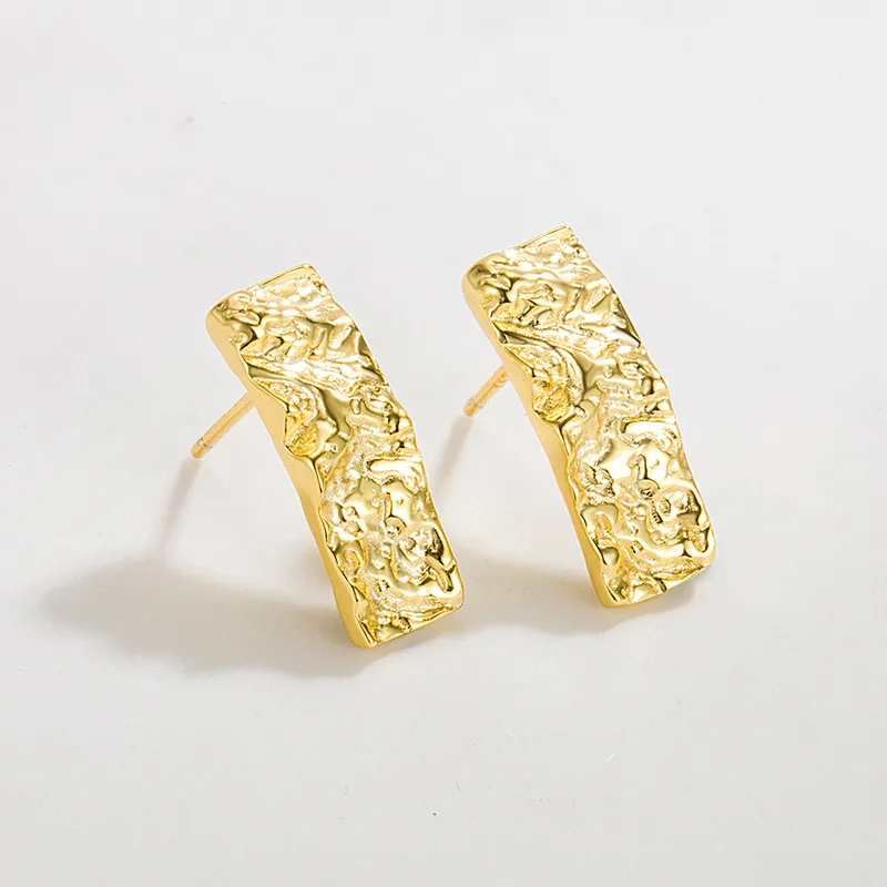 Sterling SilverTextured  Rectangle Stud Earrings - Image 4