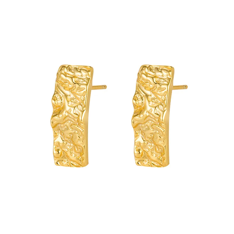 Sterling SilverTextured  Rectangle Stud Earrings - Image 5