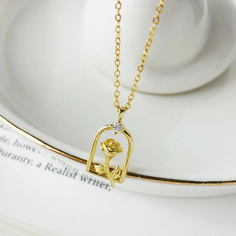 925 Silver Blooming Rose Pendant Necklace - Image 2