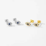Sterling silver Evil Eye Stud Earrings with Blue Center Stone