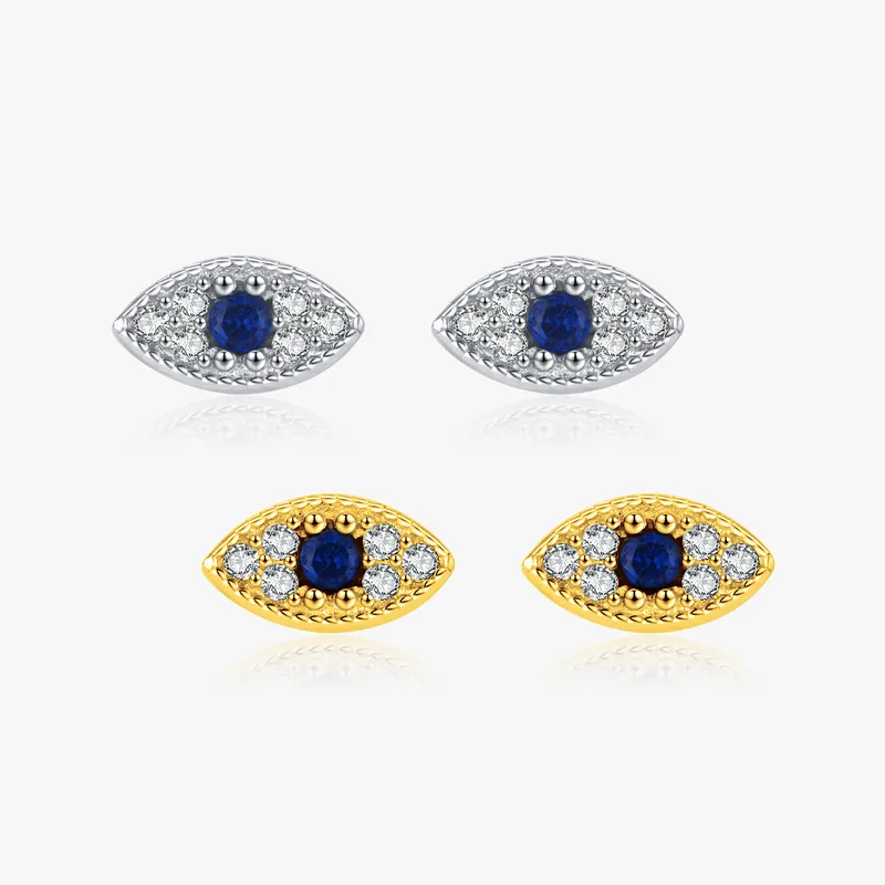 Sterling silver Evil Eye Stud Earrings with Blue Center Stone - Image 2