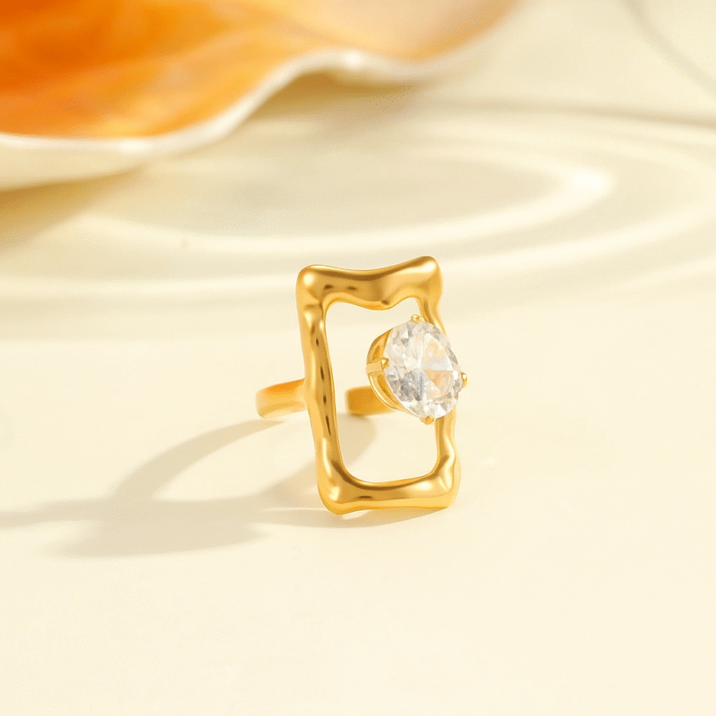 Minimalist Gold Circle Ring with Crystal - Image 5