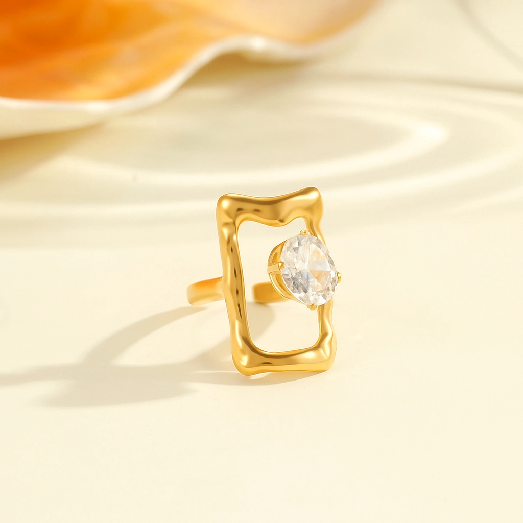 Minimalist Gold Circle Ring with Crystal - Image 5