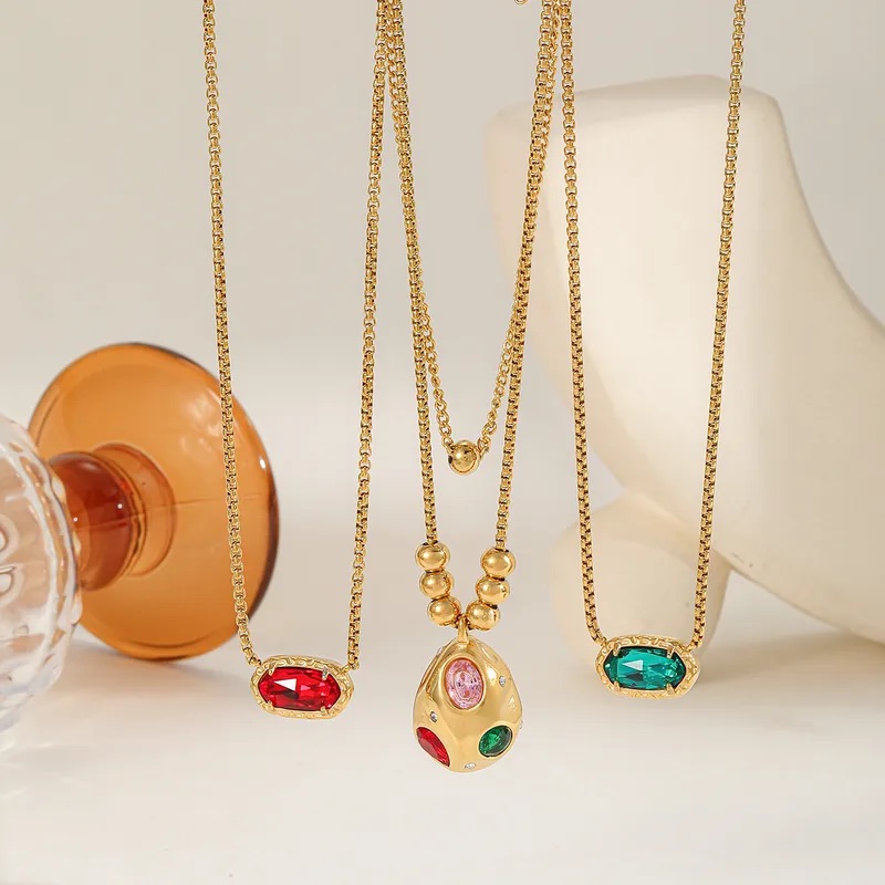 Multicolor Stone Pendant Necklace - Image 3