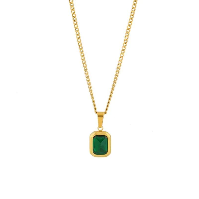 Elegant Green Stone Gold Pendant Necklace
