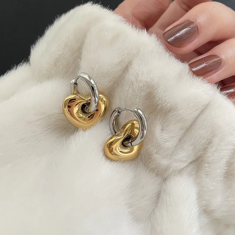 Golden Heart Charm Hoop Earrings - Image 5