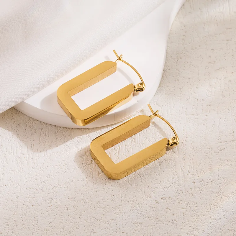 Rectangular Gold Hoop Earrings